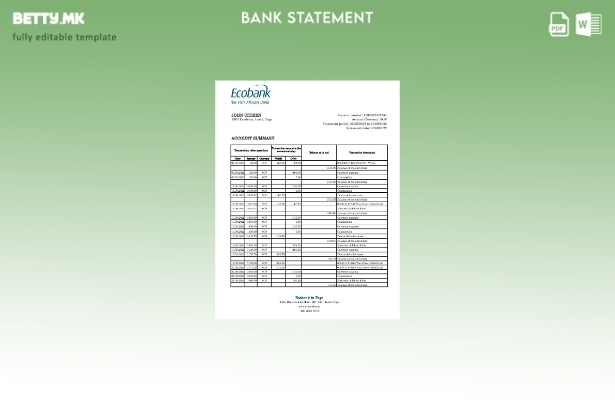 Модерен стил шаблон ексел за извод од банка на Того Екобанк